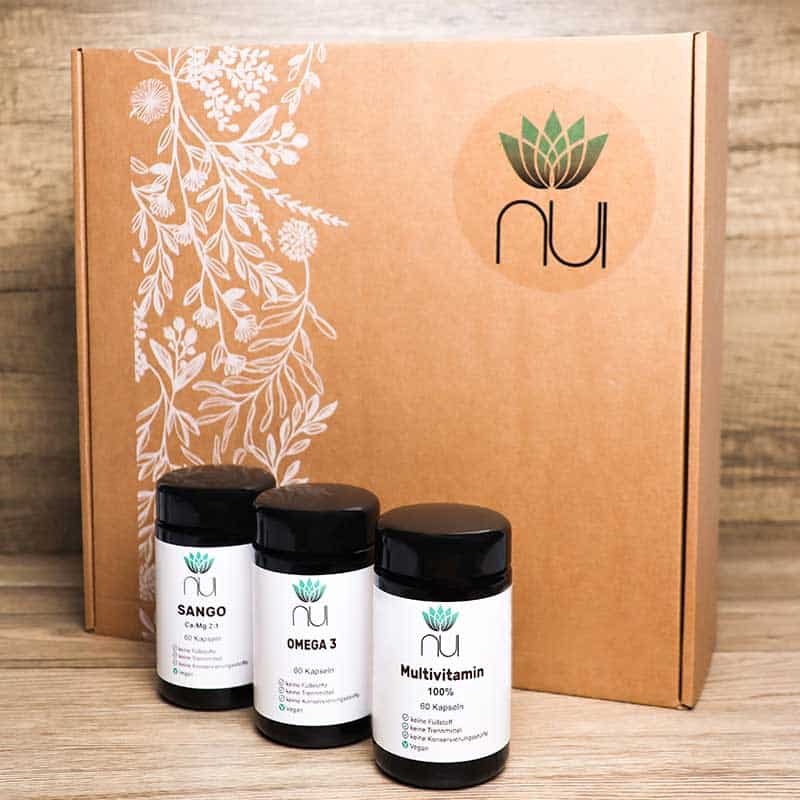 NUI PURbox Multivitamin, Omega 3, Sango Kapseln mit Karton