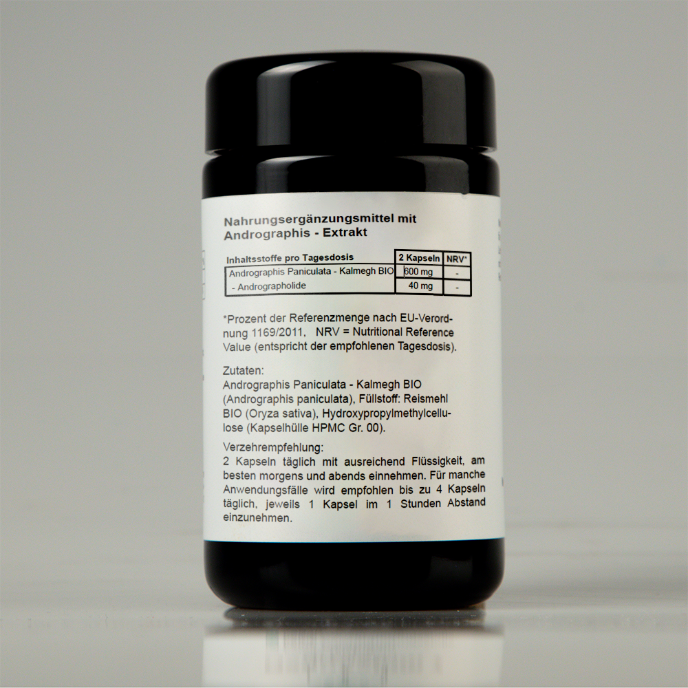Etikett mit Inhaltsstoffen NUI Andrographis