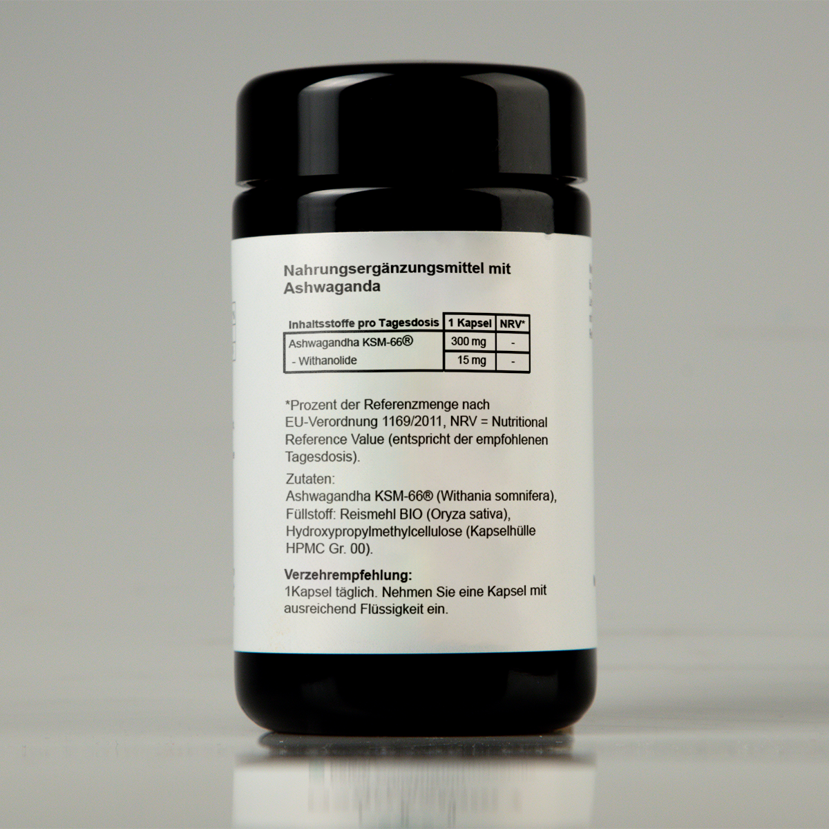 Produktektikett mit Inhaltsstoffen der NUI Ashwagandha