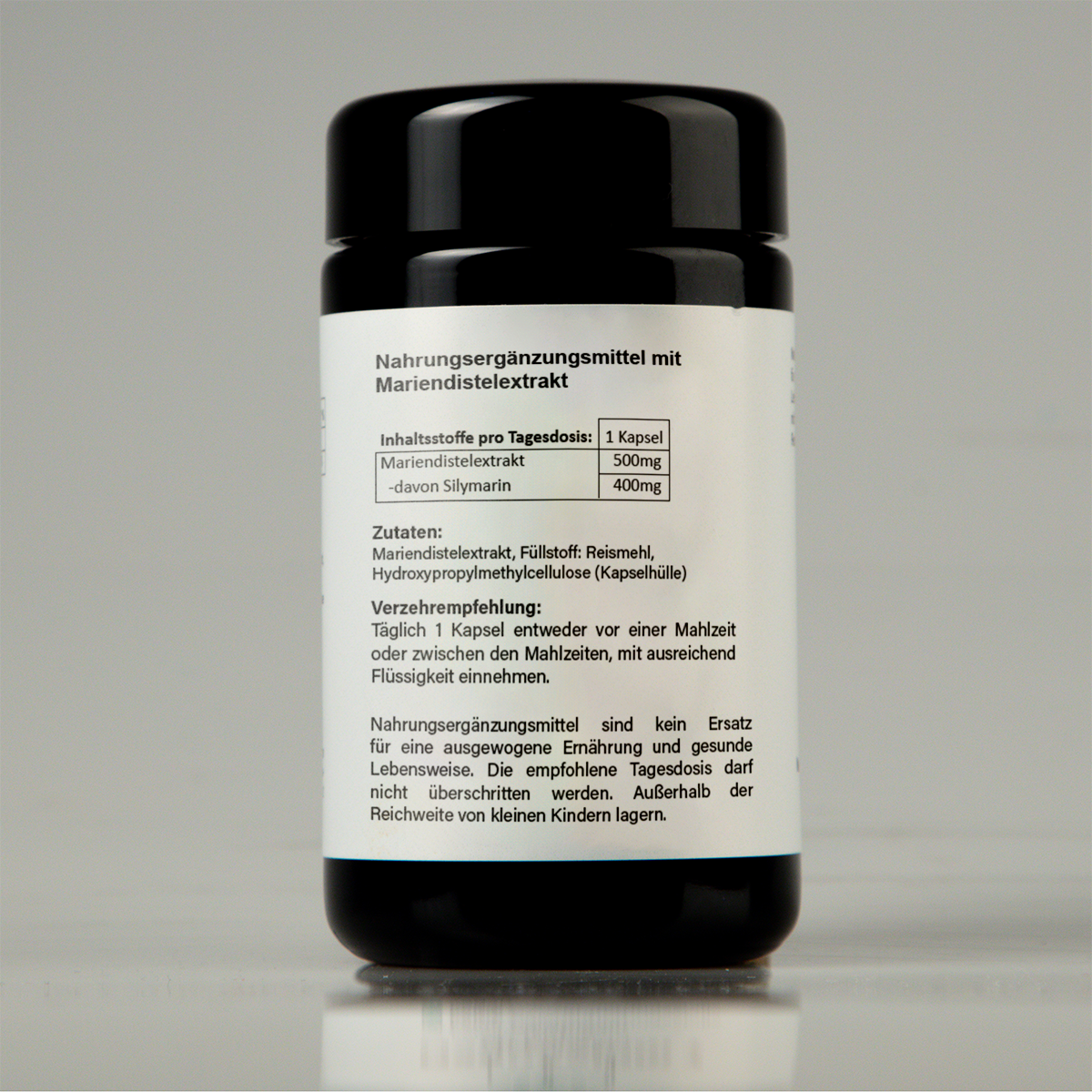 Produktektikett mit Inhaltsstoffen der NUI Mariendistel