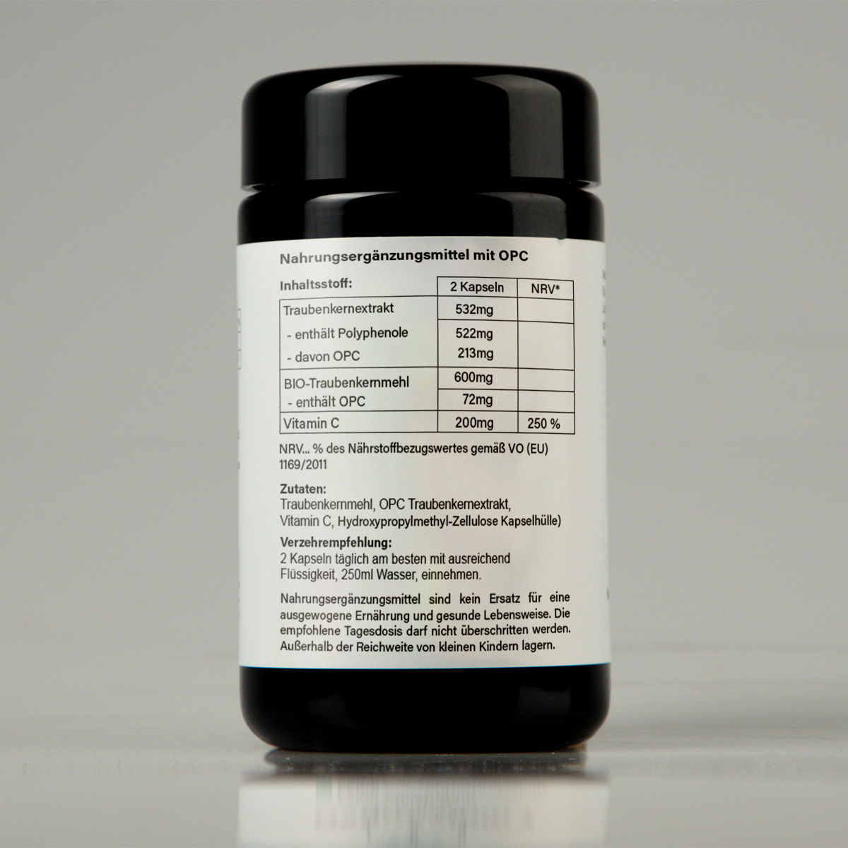Produktektikett mit Inhaltsstoffen der NUI OPC