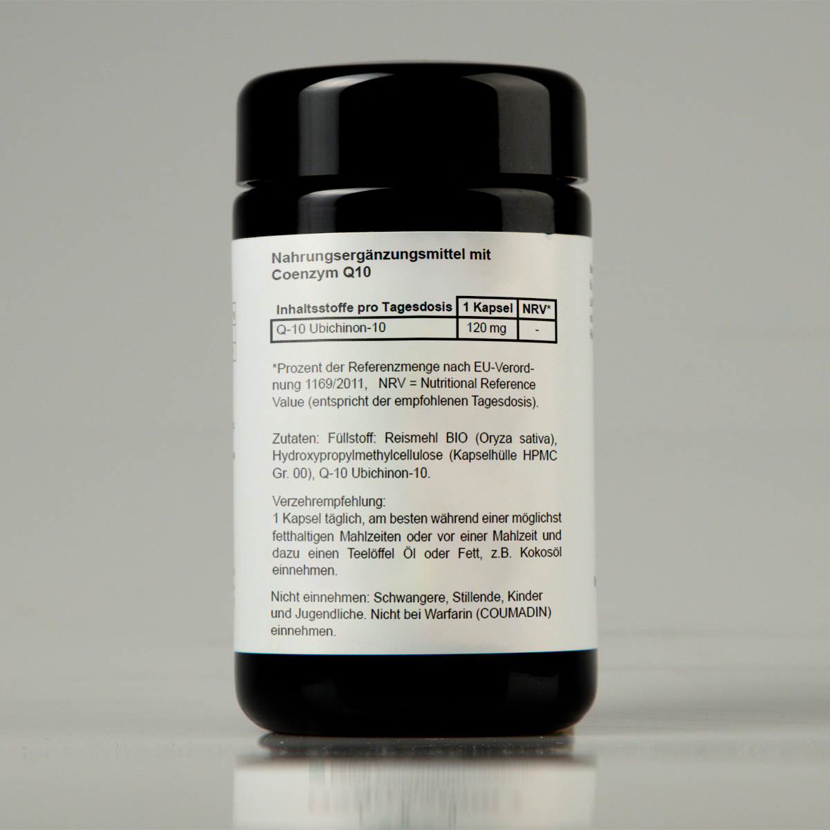 Produktektikett mit Inhaltsstoffen der NUI Coenzym Q10