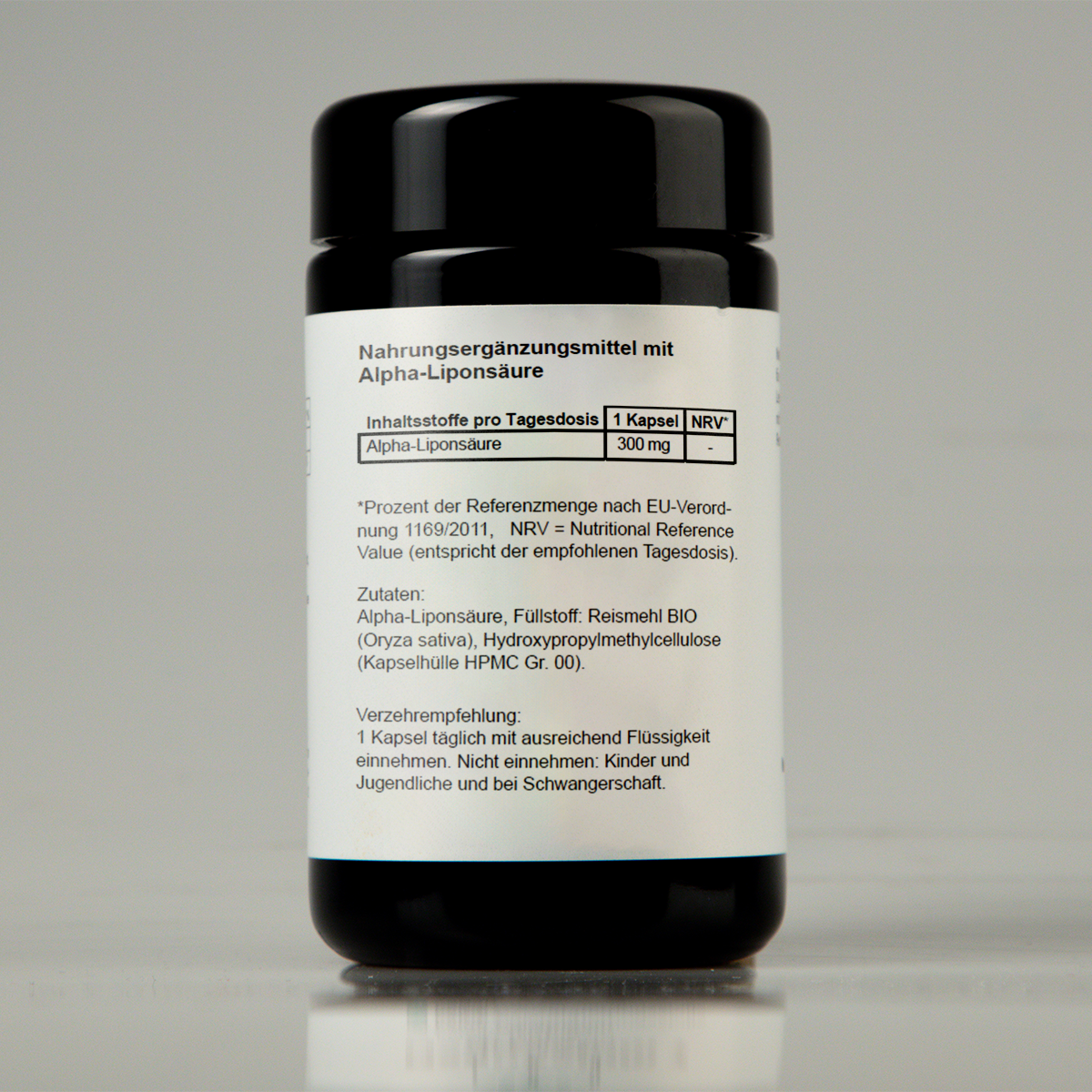 Produktektikett mit Inhaltsstoffen der NUI Alpha Liponsäure