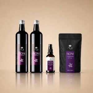 NUI Dreiklang Set: 2x NONI Original 750 ml, Microbiom Balance Spray, Upgrade Vital Nachfuellpackung 300 g