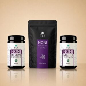 NUI Vitaltrio Set: NONI Immun Booster, Upgrade Vital Nachfuellpackung 300 g, NONI Multivitamin